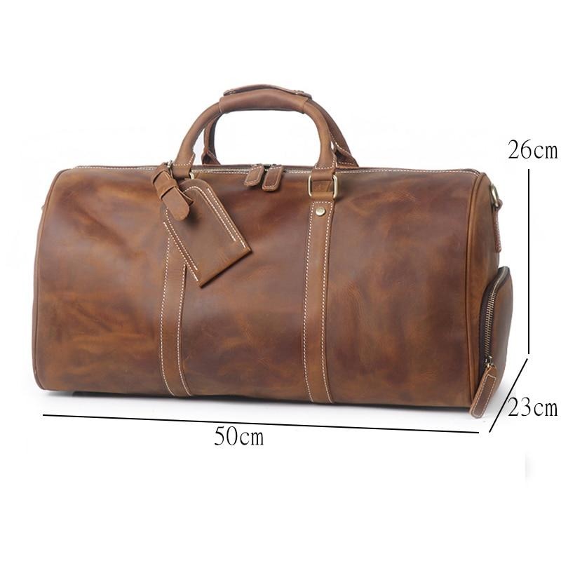 Vintage Big Capacity Men Cow Leather Travel Bag Durable Genuine Leather Tote Travel Duffel Large Overnight Weekend Luggage Bags