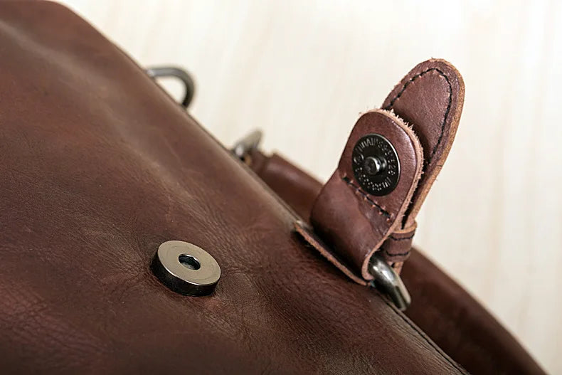 Premium Genuine Leather Shoulder Bag | Structured Top-Handle Frame Purse