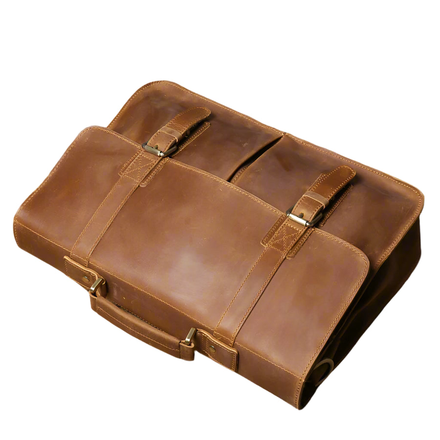 Vintage Crazy Horse Genuine Leather Briefcase | Men's Retro Messenger Bag