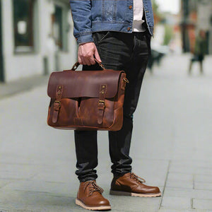 Men's Genuine Leather Messenger Bag - Vintage Crossbody Briefcase