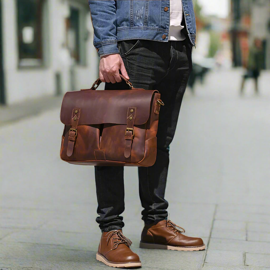 Men's Genuine Leather Messenger Bag - Vintage Crossbody Briefcase