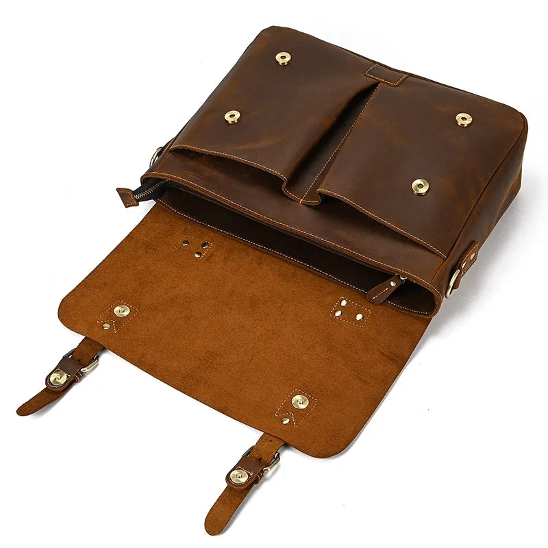 Men's Genuine Leather Messenger Bag - Vintage Crossbody Briefcase