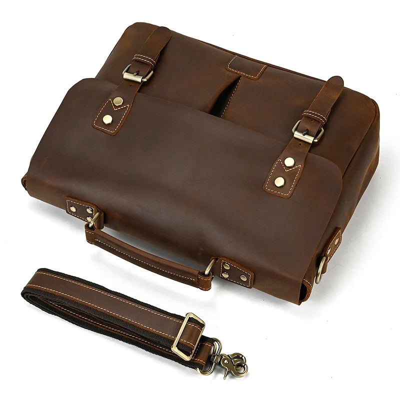 Men's Genuine Leather Messenger Bag - Vintage Crossbody Briefcase