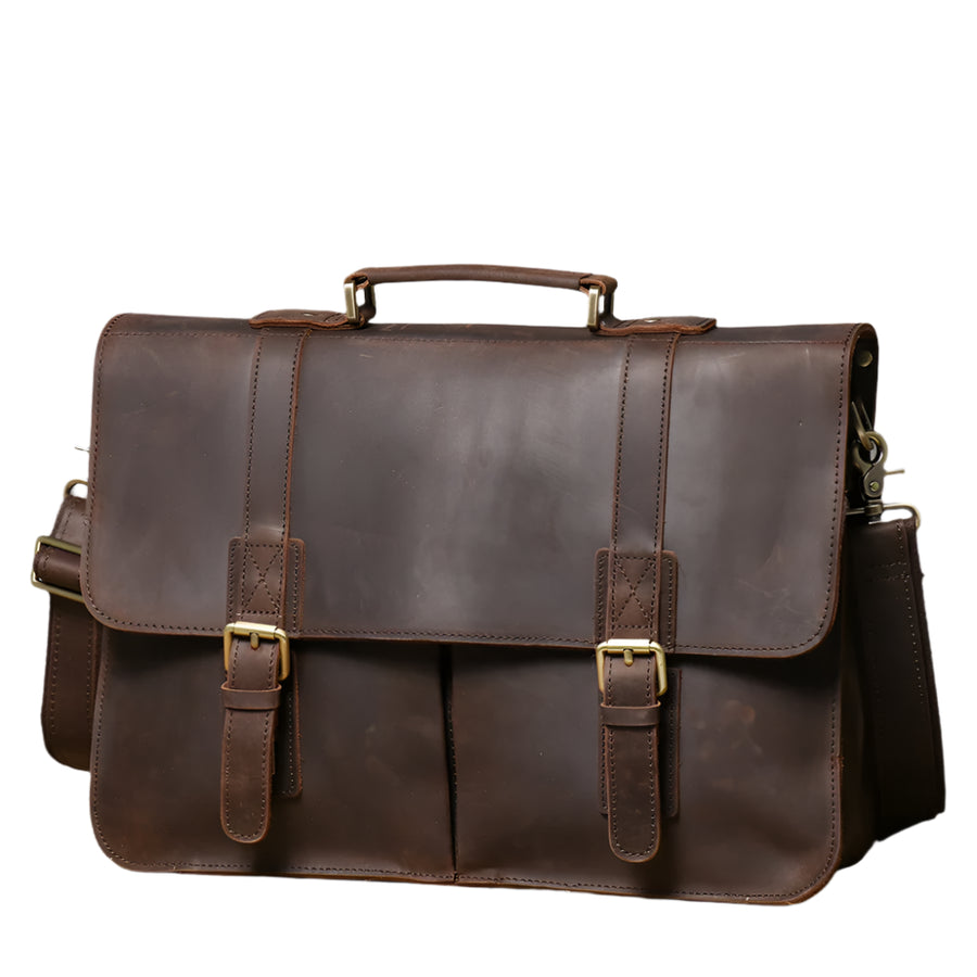 Vintage Crazy Horse Genuine Leather Briefcase | Men's Retro Messenger Bag