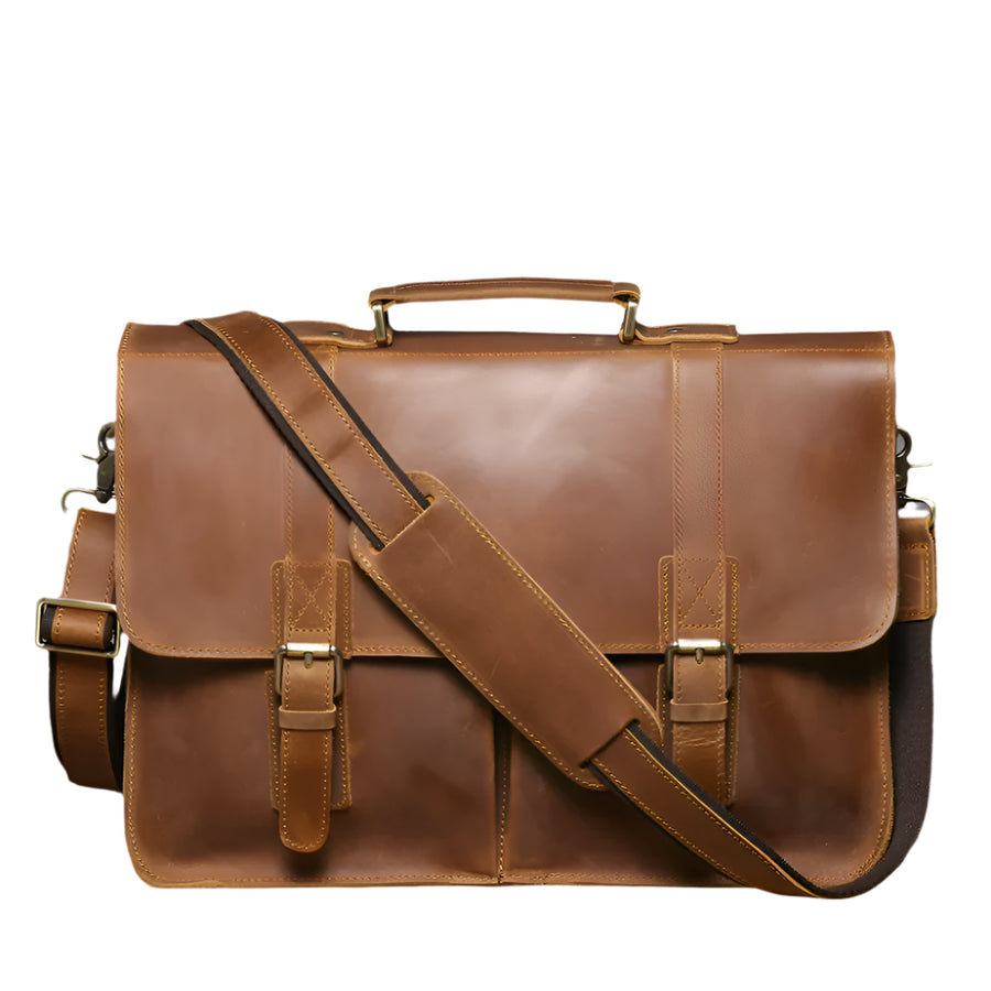 Vintage Crazy Horse Genuine Leather Briefcase | Men's Retro Messenger Bag