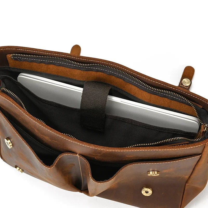 Men's Genuine Leather Messenger Bag - Vintage Crossbody Briefcase