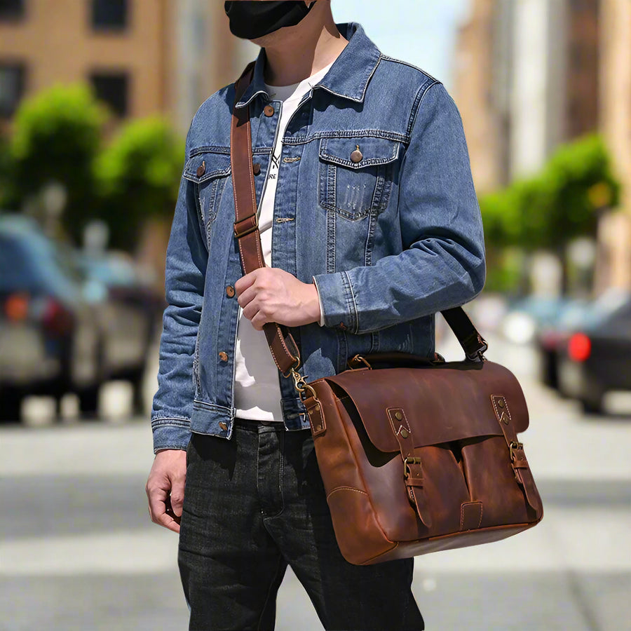 Men's Genuine Leather Messenger Bag - Vintage Crossbody Briefcase