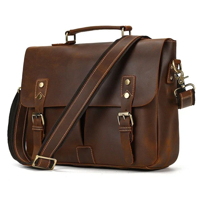 Men's Genuine Leather Messenger Bag - Vintage Crossbody Briefcase