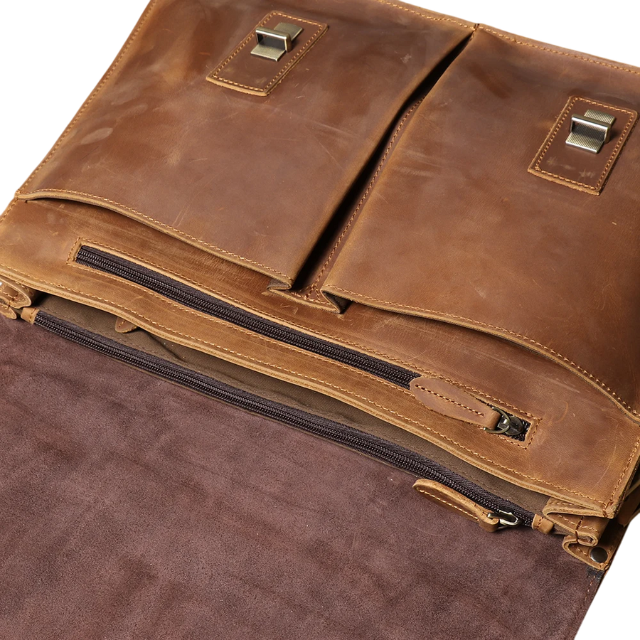 Vintage Crazy Horse Genuine Leather Briefcase | Men's Retro Messenger Bag