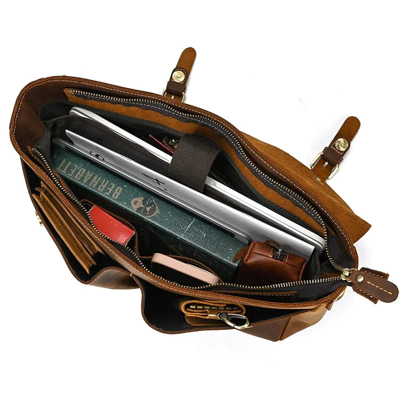 Men's Genuine Leather Messenger Bag - Vintage Crossbody Briefcase