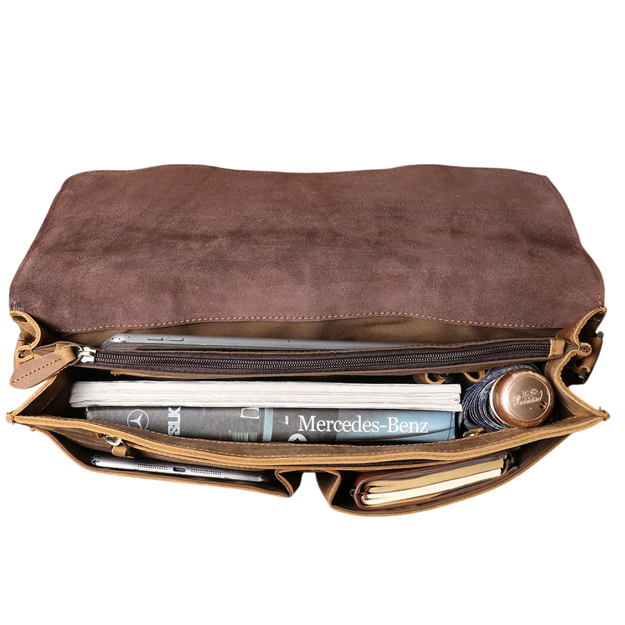 Vintage Crazy Horse Genuine Leather Briefcase | Men's Retro Messenger Bag