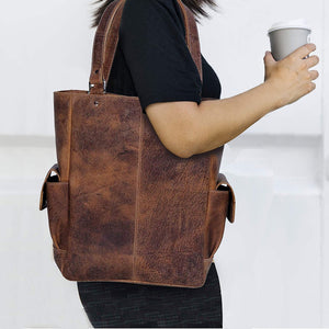 Genuine Buff Leather Tote Bag