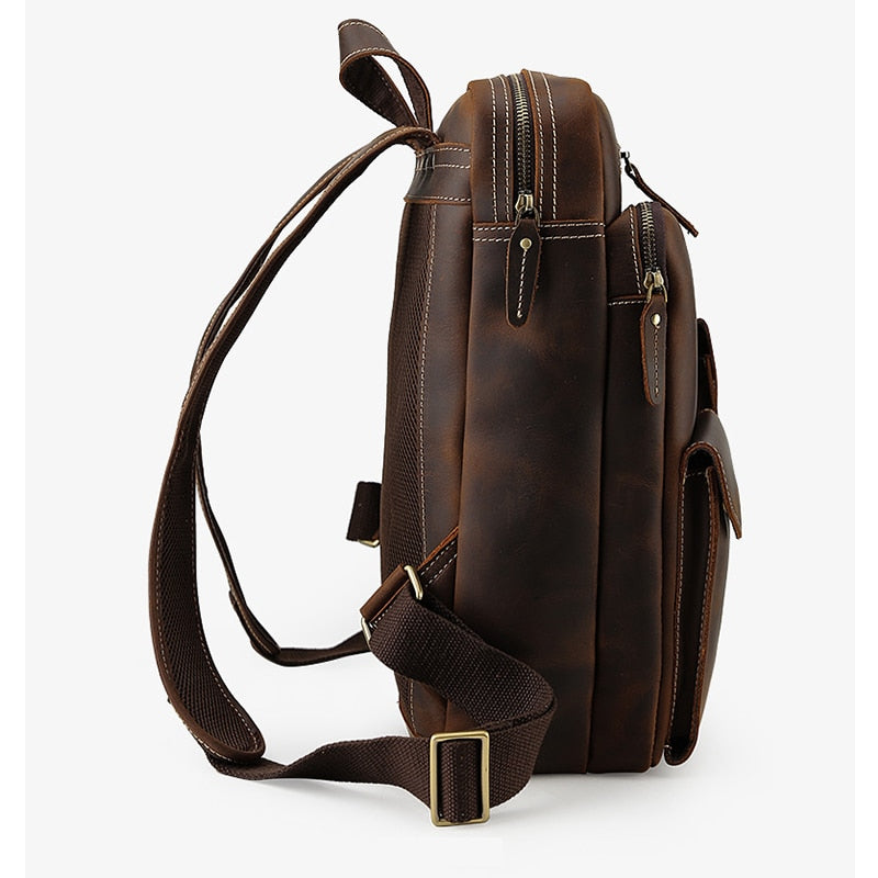 MAHEU Men Genuine Leather Backpack Fit 15" Laptop Crazy Horse Leather Travel Bag For Men Male Boys School Bag Outdoor Bagpack
