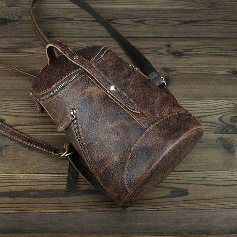 distressed soft leather backpack purse Vintage Leather Backpack Bag College Dark Brown