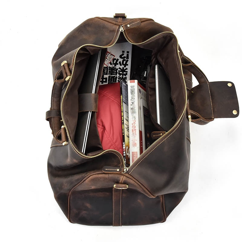  Mens leather duffle bag red shoulder bag travel bag