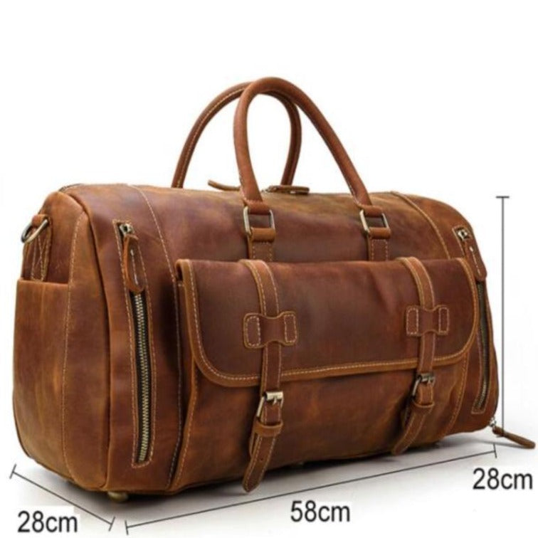 Crazy Horse Leather Travel Bags Vintage Men Duffle Bag Shoulder Messenger  Bag Overnight Bag With Shoes Compartment