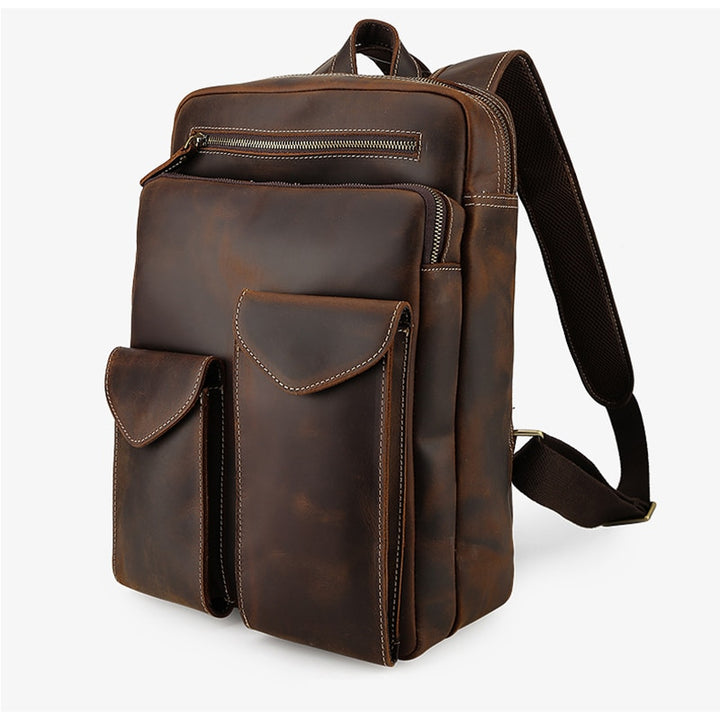 MAHEU Men Genuine Leather Backpack Fit 15" Laptop Crazy Horse Leather Travel Bag For Men Male Boys School Bag Outdoor Bagpack