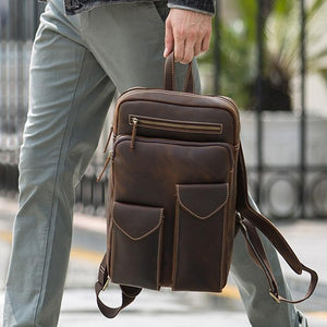 Vintage Leather Backpack Men Large