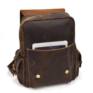Brown Backpack with iPad in Front Pocket