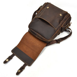 Brown Leather Backpack with Open Flap
