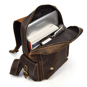 Zipper Open Leather Backpack with Laptop 