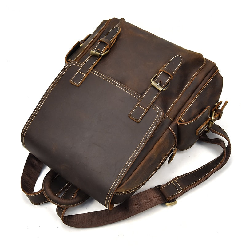 Brown Leather Backpack Front