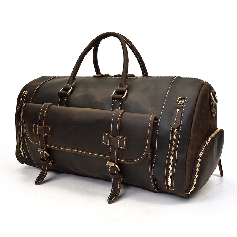 Vintage Crazy Horse Leather Duffle Bag, Travel Bag with Shoes Compartment, Weekend  Bag S12026