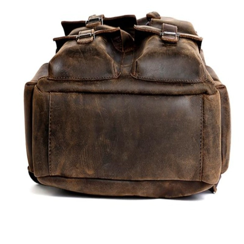 crazy horse buffalo leather backpack Crazy Horse Multi-Pocket Genuine Leather Backpack