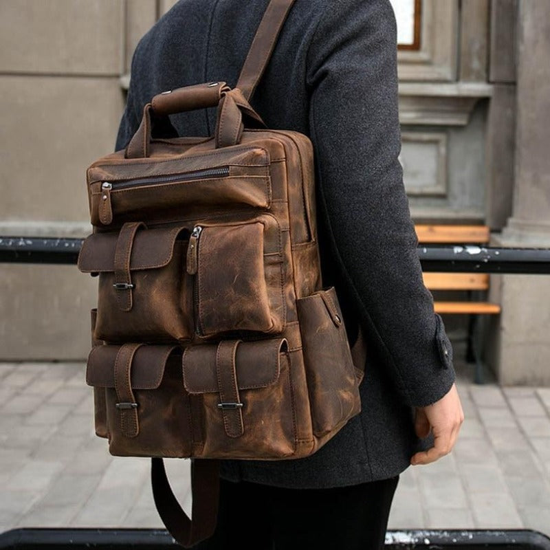 Genuine Leather Men Backpack 15.6 Inch Laptop Shoulder Bag Large Capacity Male Travel Backpack School Bag