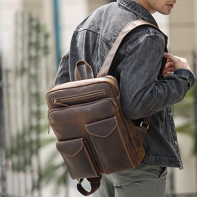 Vintage Leather Backpack Men Large