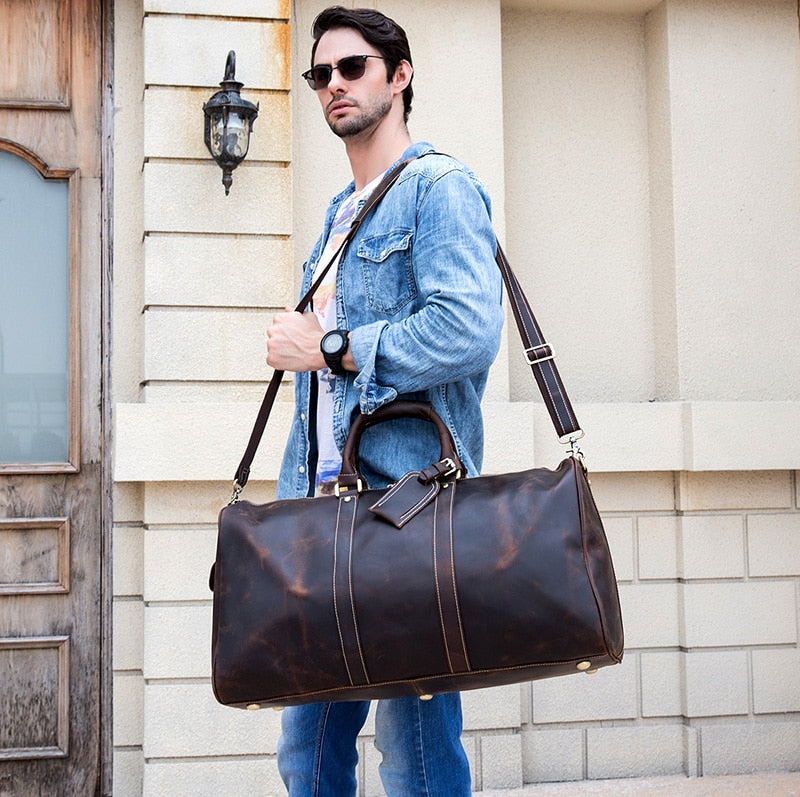 MAHEU Men Genuine Leather Travel Bag Travel Tote Big Weekend Bag Man Cowskin Duffle Bag Hand Luggage Male Handbags Large 60cm